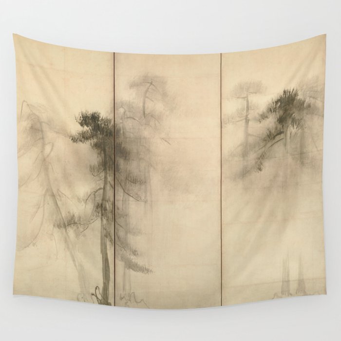 絵画　Pines Talk File:Hasegawa Tohaku - Pine Trees (Shōrin-zu byōbu) - left