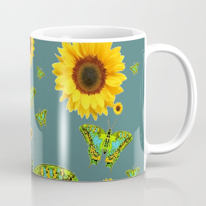 Sunflowers Green Moths Abstract Art Coffee Mug By Sharlesart Society6
