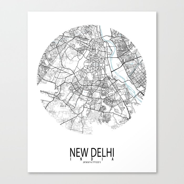 New Delhi City Map of India - Circle Canvas Print by deMAP Studio ...