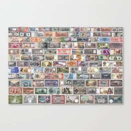 Vintage banknotes from all over the world collage Canvas Print