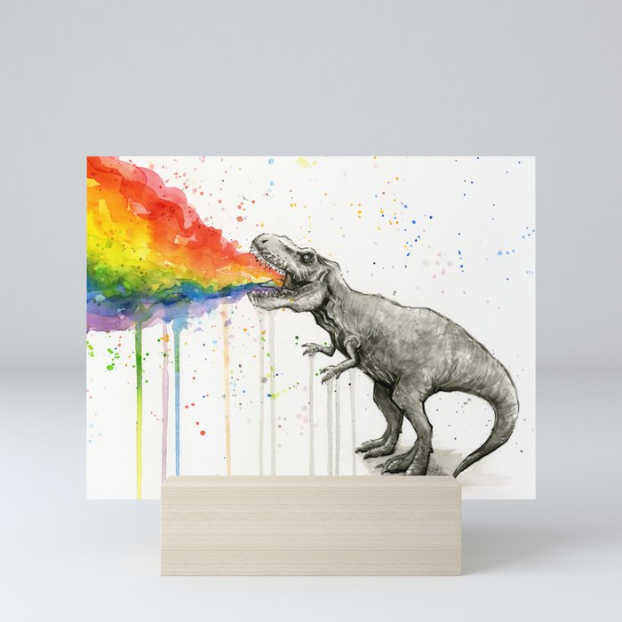 T-Rex Dinosaur Vomits Rainbow Mini Art Print