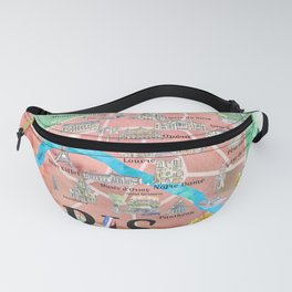 Paris France City Of Love Illustrated Travel Poster Favorite Map Tourist Highlights Fanny Pack