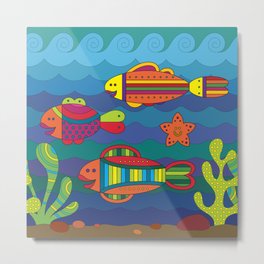 Stylize fantasy fishes under water. Metal Print
