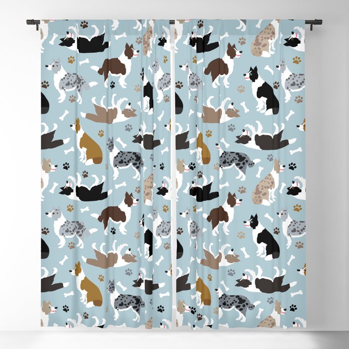 Border Collie Dog Pattern Paws Bones and Dogs Blackout Curtain