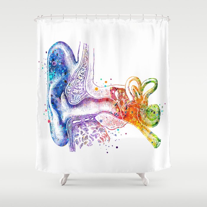 Ear Anatomy Cochlea Inner Outer Ear Watercolor Anatomy Gifts Shower Curtain