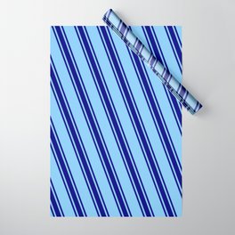 [ Thumbnail: Light Sky Blue & Blue Colored Stripes/Lines Pattern Wrapping Paper ]