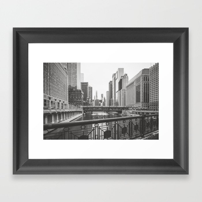 Chicago River Black and White Framed Art Print