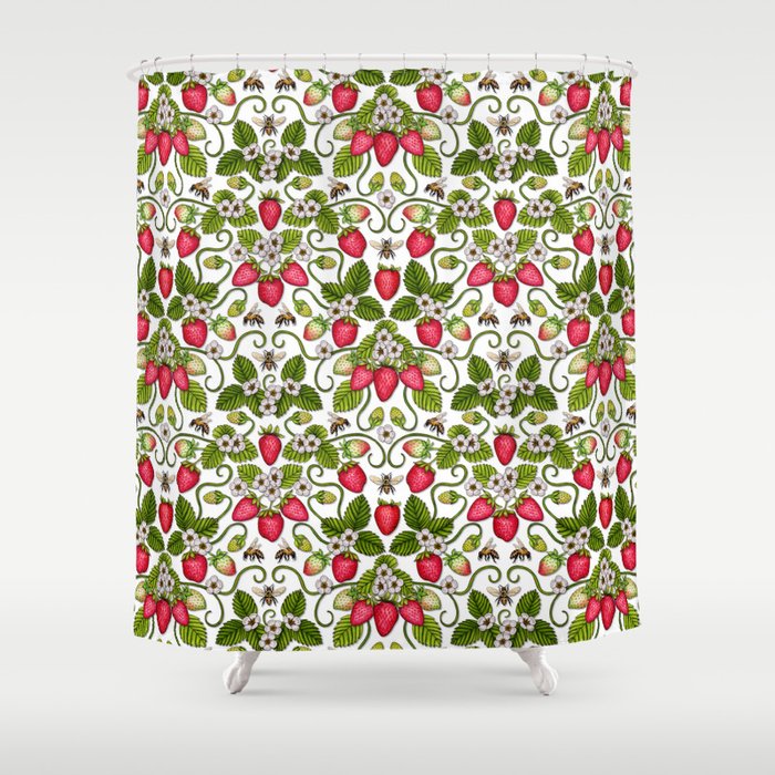 Strawberries & Honey Bees - Spring/Summer Pattern Shower Curtain