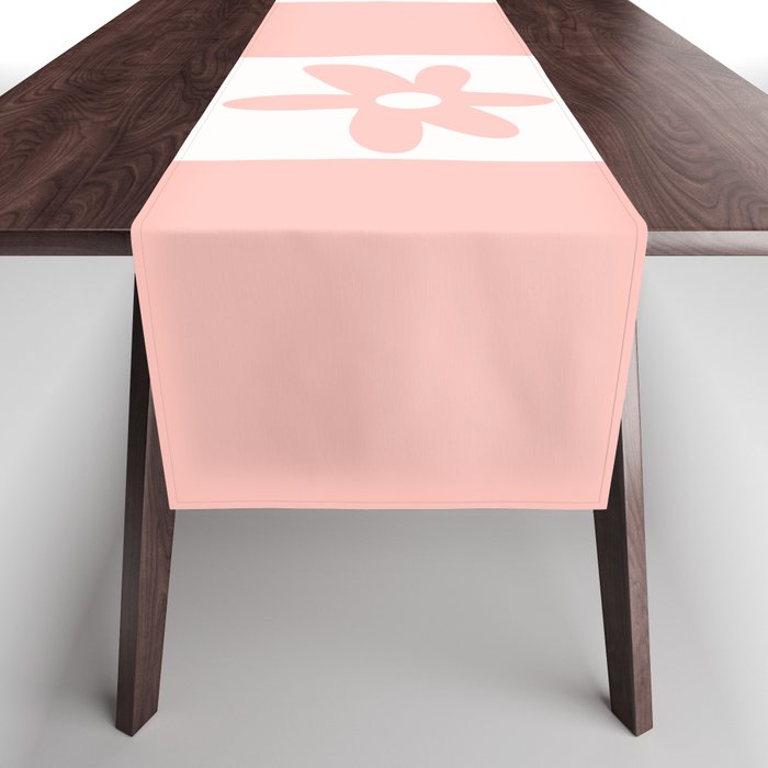 Flower Check Cute Geometric Floral Checkerboard Pattern in Soft Blush Pink Table Runner