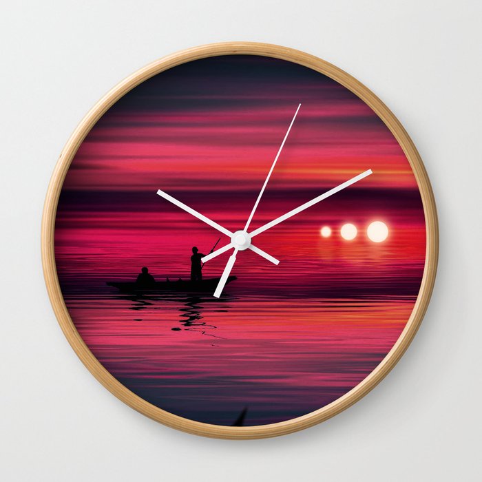 Sillhouettes Fisherman Sunset Wall Clock