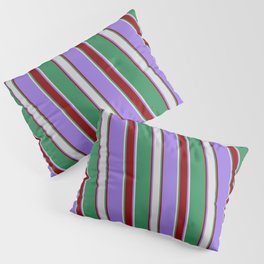 [ Thumbnail: Purple, Dark Red, Sea Green, and Light Grey Colored Lines Pattern Pillow Sham ]