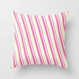 [ Thumbnail: Hot Pink & Beige Colored Lined Pattern Throw Pillow ]