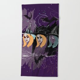 Dawn a witch painting - witchy art purple with moon Beach Towel