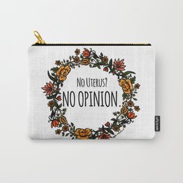 No Opinion (Wreathed) - Vintage Carry-All Pouch | Sepia, Graphicdesign, Fall, Reproduction, Women, Text, Rights, Freedom, Illustration, Wreath 