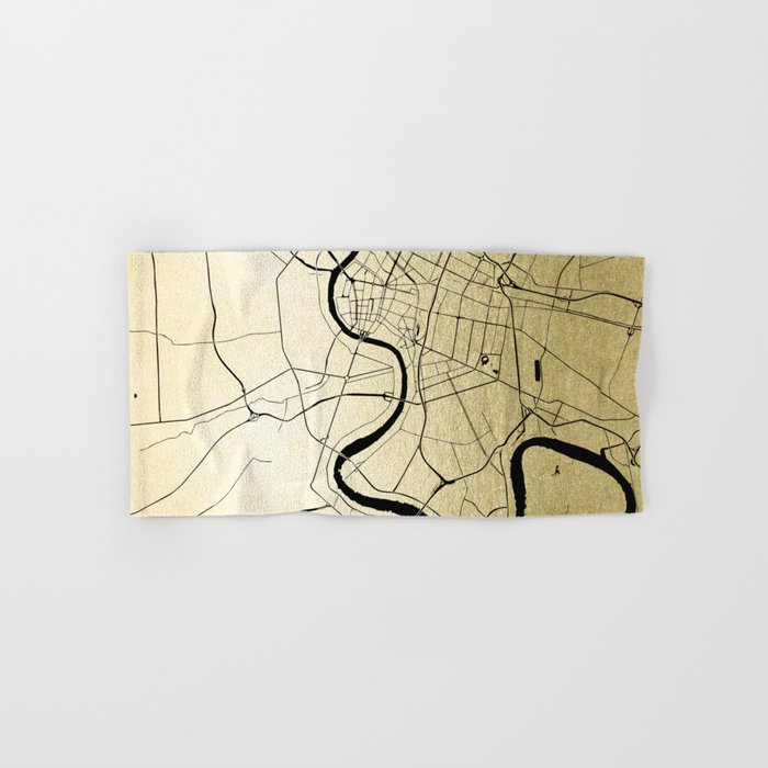 Bangkok Thailand Minimal Street Map - Gold Metallic and Black Hand & Bath Towel
