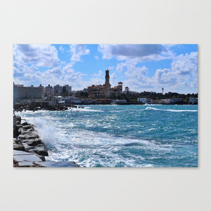Montazah palace park Alexandria Egypt Mediterranean sea waves Canvas Print