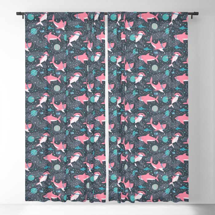 Pink Space Sharks Blackout Curtain