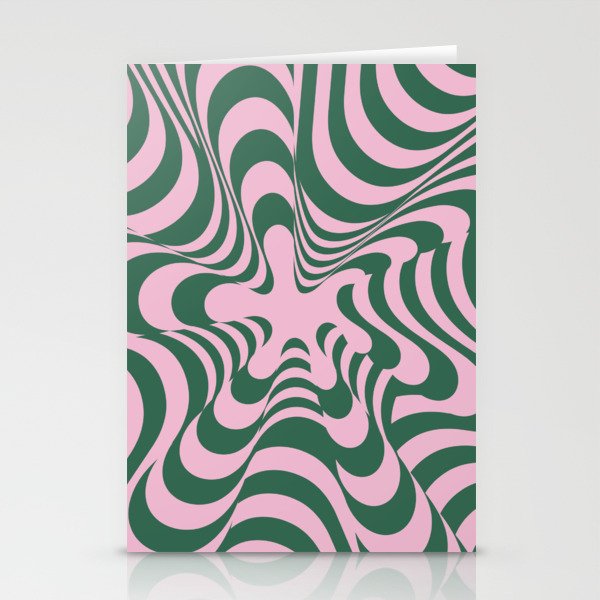 Abstract Groovy Retro Liquid Swirl Pink Green Pattern Stationery Cards