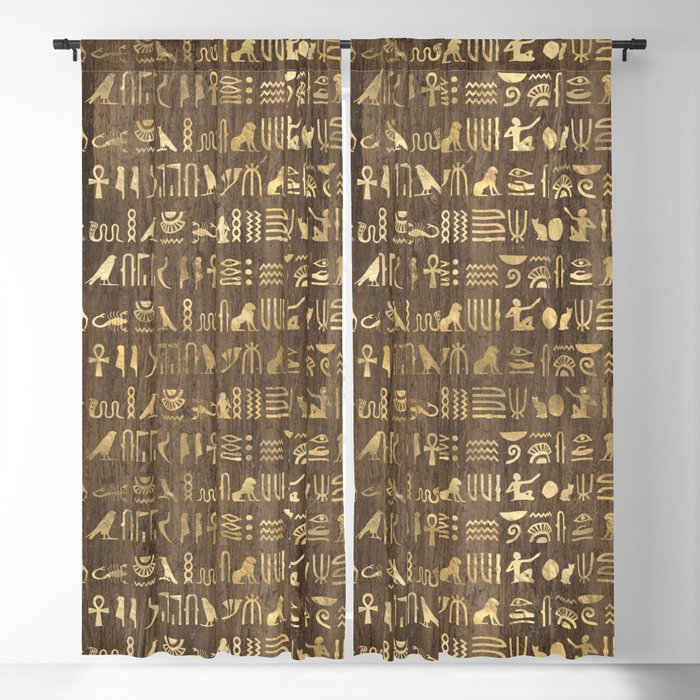 Brown & Gold Ancient Egyptian Hieroglyphic Script Blackout Curtain