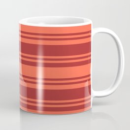 [ Thumbnail: Red and Brown Colored Striped Pattern Coffee Mug ]