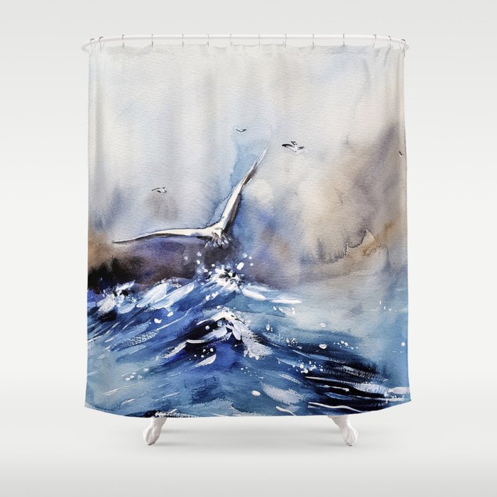 Bird in ocean Shower Curtain