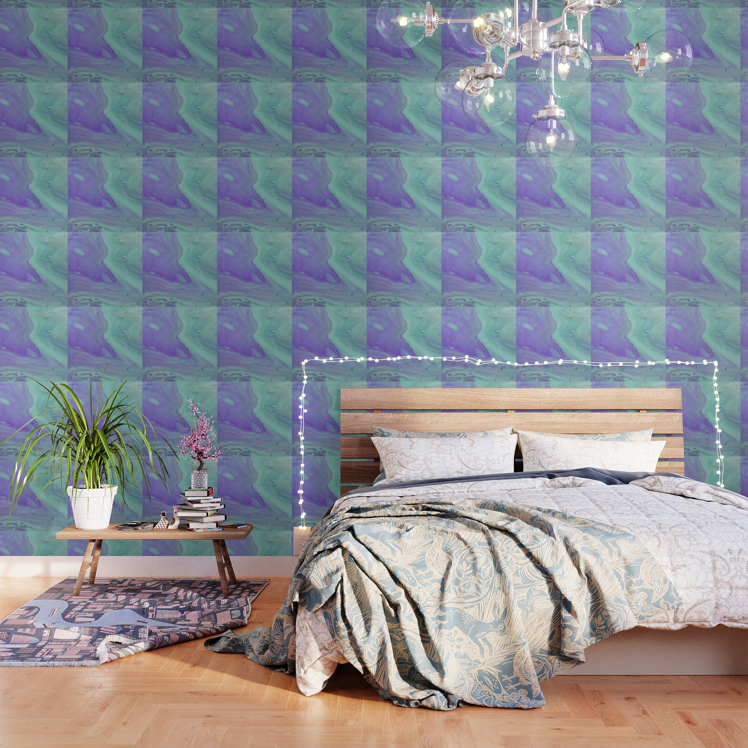 Blue Purple Flow Fluid Acrylic Abstract Painting Wallpaper By