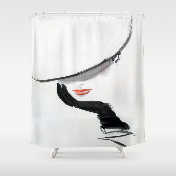 Retro Fashion Model with Black Glove Shower Curtain