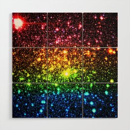 Rainbow Sparkle Galaxy Stars Wood Wall Art