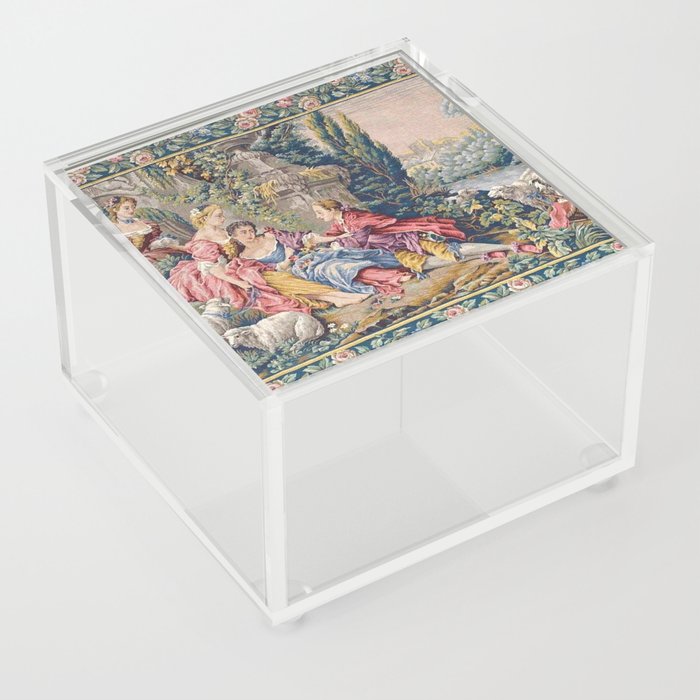 Antique Aubusson French Tapestry Romantic Garden Acrylic Box