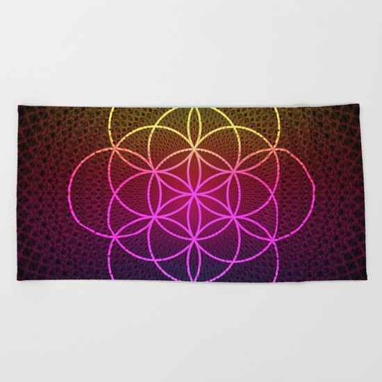 Sacred Rainbow Flower of Life Beach Towel