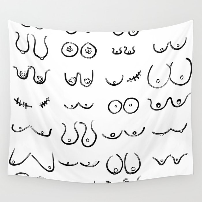 Boobies Drawing Pattern Black & White Wall Tapestry
