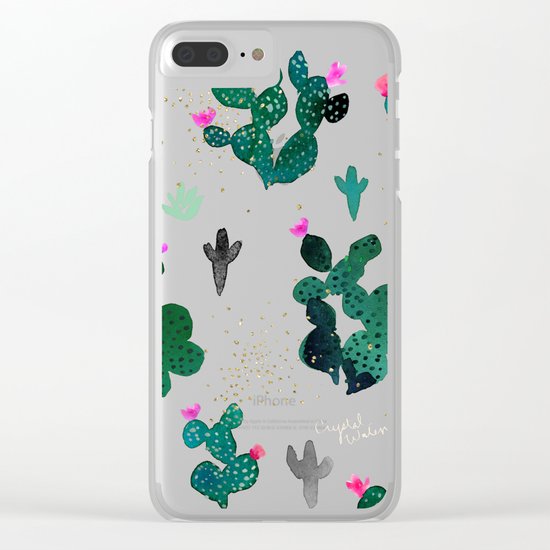 Pink Dusk Moon Cactus Clear iPhone Case