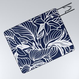 Navy Blue Tropical Botanical Floral Minimalist Line Drawing Matisse-inspired   Picnic Blanket