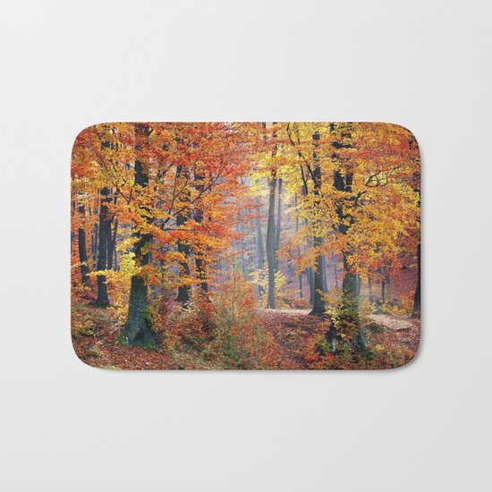 Colorful Autumn Fall Forest Bath Mat
