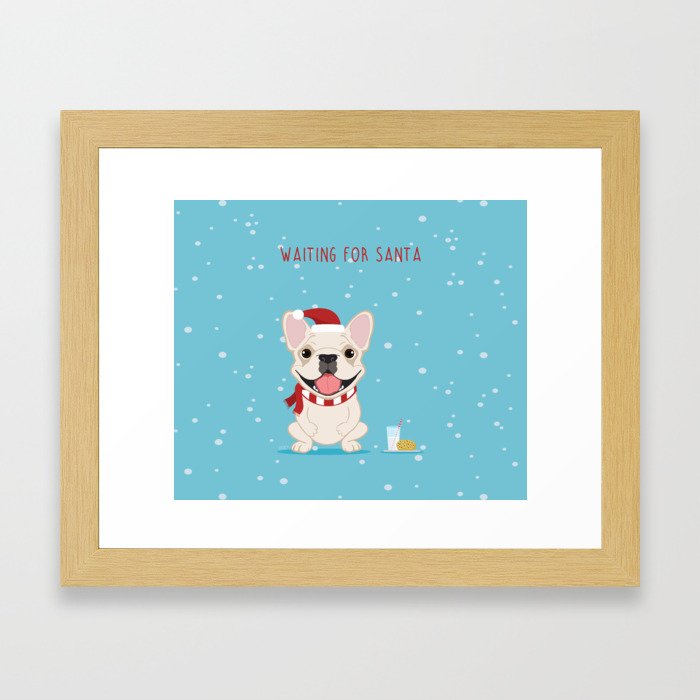 French Bulldog Waiting for Santa - Cream Edition Framed Art Print