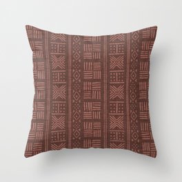 Terracotta Clay dots &  stripes on textured cloth - abstract geometric pattern Throw Pillow