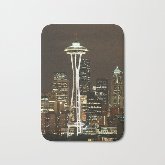 Seattle Space Needle at Night - City Lights Bath Mat