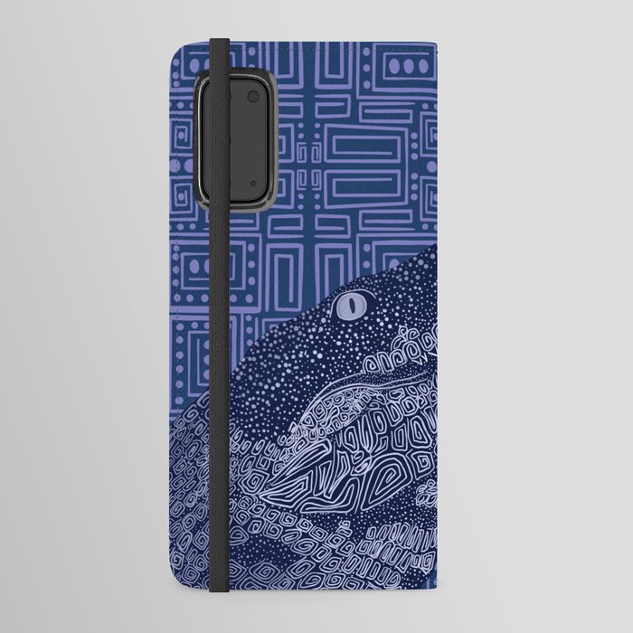 Blue crocodile on patterned background Android Wallet Case