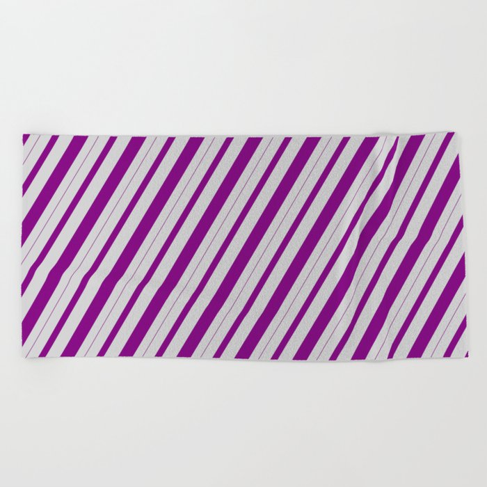 Light Grey & Purple Colored Striped Pattern Beach Towel