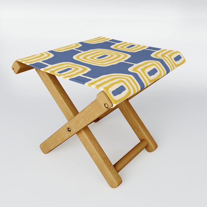 Mid Century Modern Atomic Rings Pattern 134 Blue and Yellow Folding Stool