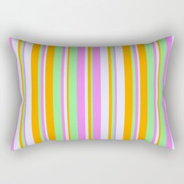 [ Thumbnail: Light Green, Orange, Lavender, and Violet Colored Striped/Lined Pattern Rectangular Pillow ]