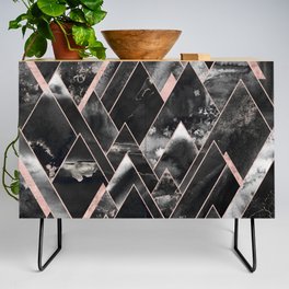 Mountains of Rose Gold - Geometric Midnight Black Credenza