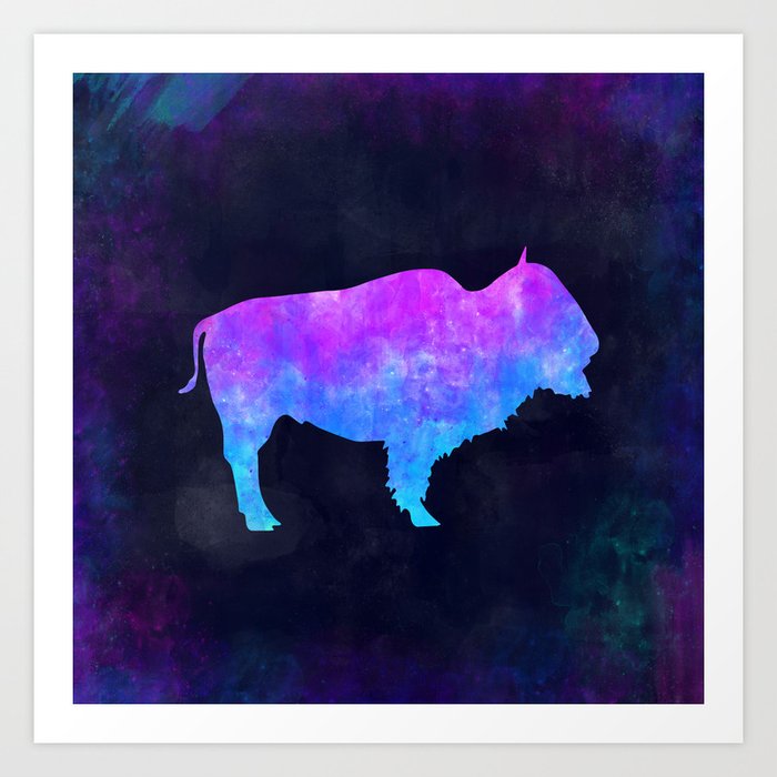 Buffalo In Space Animal Graphic Art Watercolor Canvas