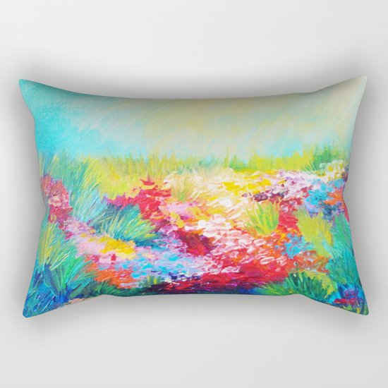 ETHERIAL DAYS - Stunning Floral Landscape Nature Wildflower Field Colorful Bright Floral Painting Rectangular Pillow