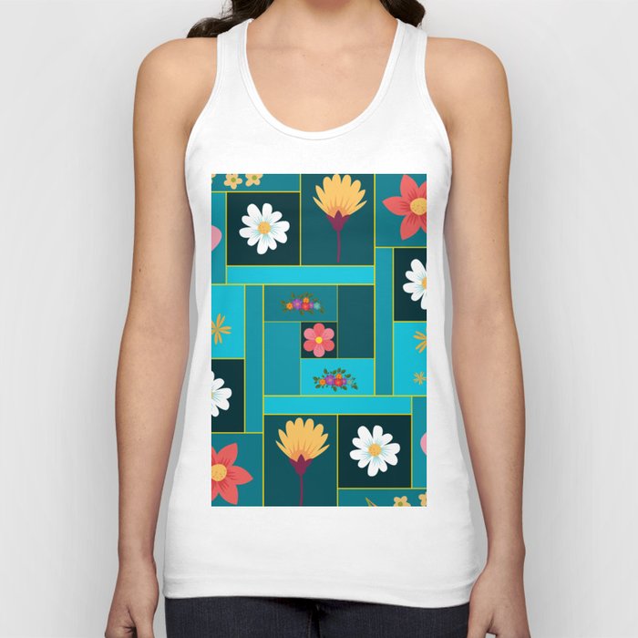 Turquoise, baby blue and flower pattern Tank Top