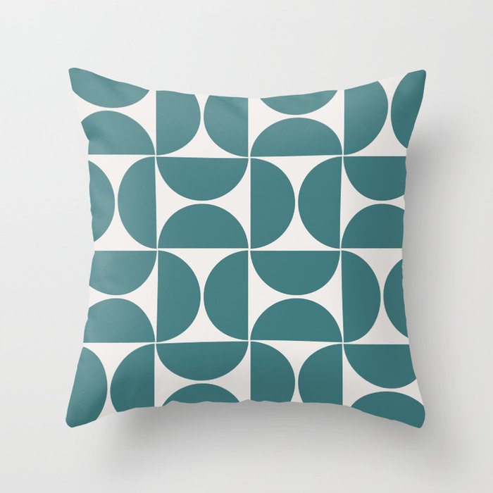 Mid century modern geometric Teal blue Throw Pillow
