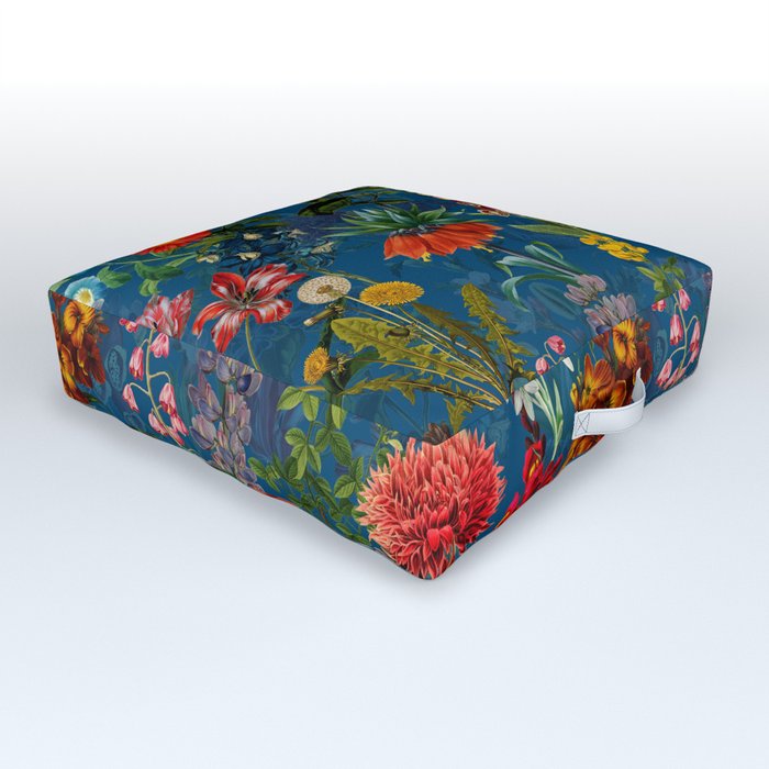 Vintage & Shabby Chic - Blue Midnight Spring Botancial Flower Garden Outdoor Floor Cushion