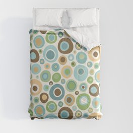 Mid Century Modern Circles // Brown, Green, Gold, Ocean Blue, Sky Blue, Turquoise, Ivory Comforter
