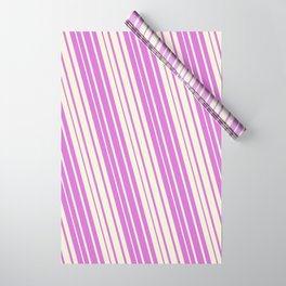 [ Thumbnail: Orchid & Beige Colored Lined/Striped Pattern Wrapping Paper ]