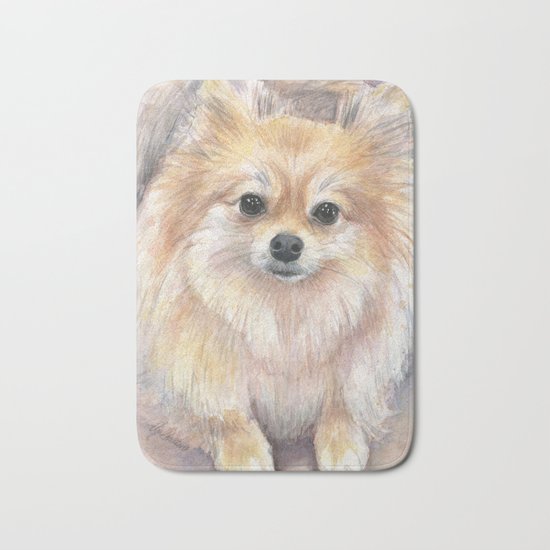 Pomeranian Watercolor Pom Puppy Dog Painting Bath Mat